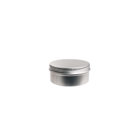 Boîte ronde en aluminium avec couvercle à vis et cache en EPE (± 60 ml)