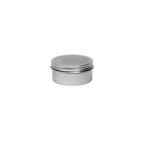 Boîte ronde en aluminium avec couvercle à vis et cache en EPE (± 80 ml).