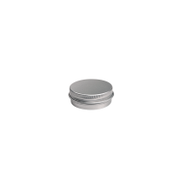 Boîte ronde en aluminium avec couvercle à vis et cache en EPE (± 15 ml).