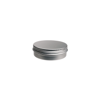 Boîte ronde en aluminium avec couvercle à vis et cache en EPE (± 100 ml).