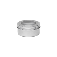 Boîte ronde en aluminium avec couvercle à vis et fenêtre (± 150 ml).